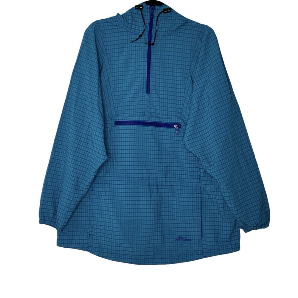 L.L. Bean Blue Checked Windbreaker Anorak